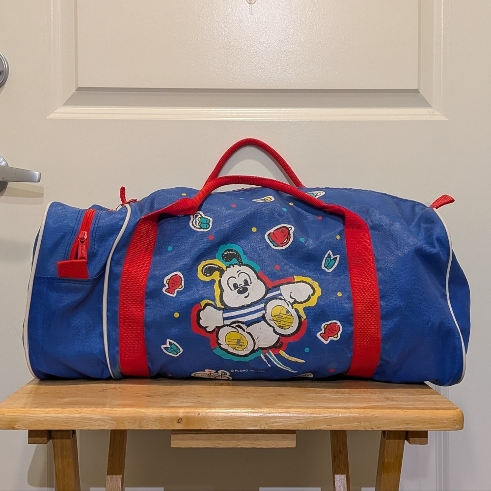 3/$30 Rad 90s Flomo Cartoon Dog Red and Blue Duffel Bag
